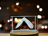 Crystal Recognition Clip Point Knife Memorabilia Gift | Engraved Collectible with LED Base Light - Custom Award From A&B Crystal Collection