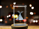Cultural Heritage Recognition: 3D Engraved Crystal Teepee with Free LED Base & Gift Box - Custom Award From A&B Crystal Collection