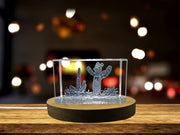 Desert Resilience Recognition: 3D Engraved Crystal Cactus with LED Base Light, Elegant Keepsake Gift