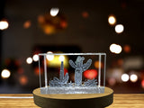 Desert Resilience Recognition: 3D Engraved Crystal Cactus with LED Base Light, Elegant Keepsake Gift - Custom Award From A&B Crystal Collection