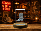 Recognition 3D Engraved Crystal Cowboy Boots Trophy Award - Premium Handcrafted Leather Collectible
