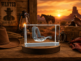 Recognition 3D Engraved Crystal Cowboy Spurs with LED Base - Wild West Elegance - Custom Award From A&B Crystal Collection