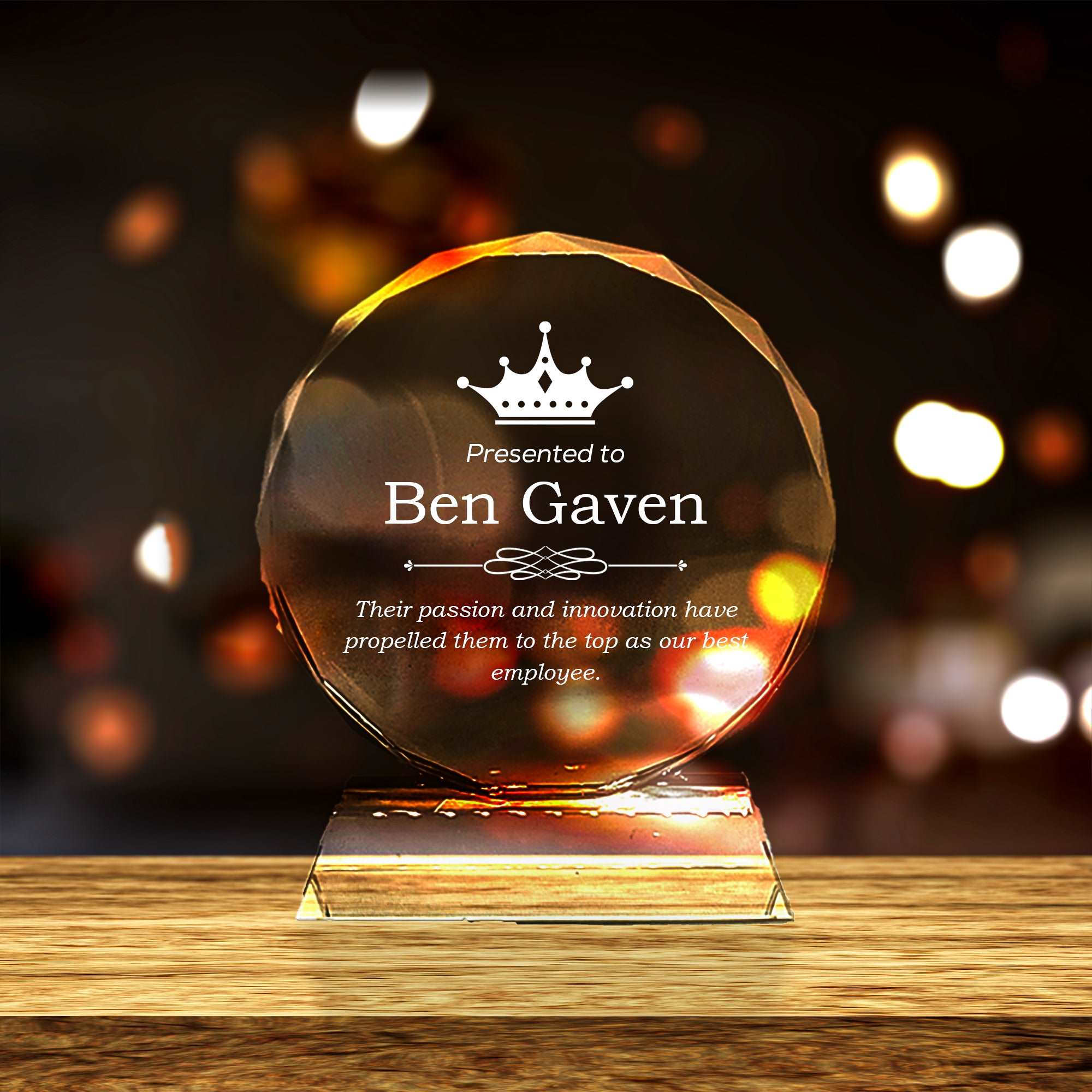 Best Employee of the Month 3D Engraved Crystal Gift - Large Round AB Crystal Collection