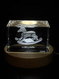 3D Crafted Crystal Rocking Horse Sculpture, Nostalgic Childhood Toy Brought to Life