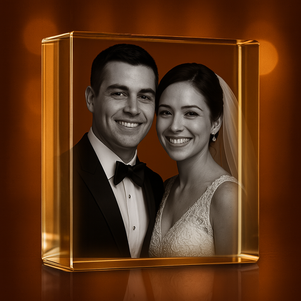 Medium Rectangle 3D Crystal Photo Gift - Custom Award From A&B Crystal Collection