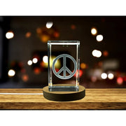 Peace Sign 3D Engraved Crystal Keepsake Decor with LED Base Light