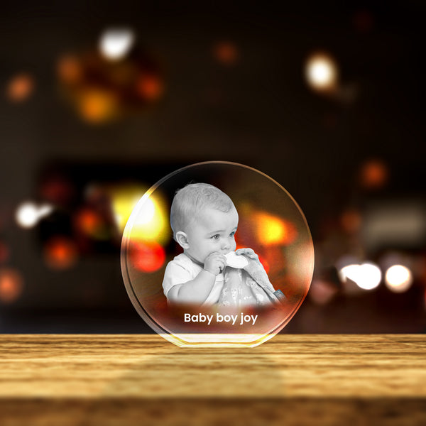 Small Round 3D Crystal Photo Gift - Custom Award From A&B Crystal Collection