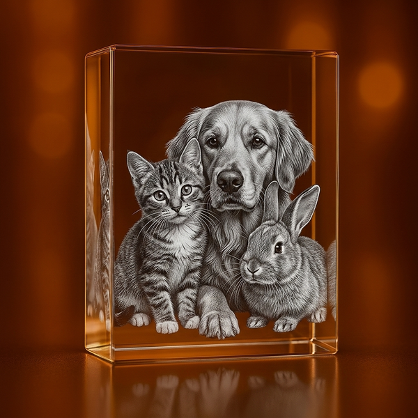 Large Rectangle 3D Pet Crystal Photo Gift - Custom Award From A&B Crystal Collection