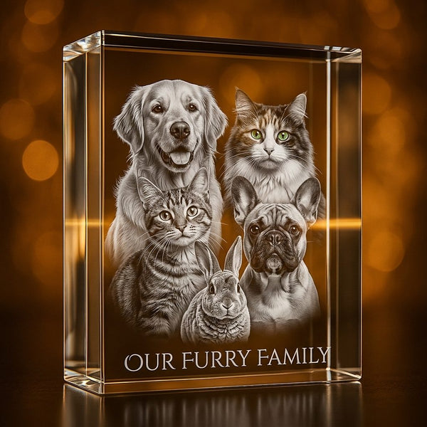 XL Rectangle 3D Pet Crystal Photo Gift - Custom Award From A&B Crystal Collection