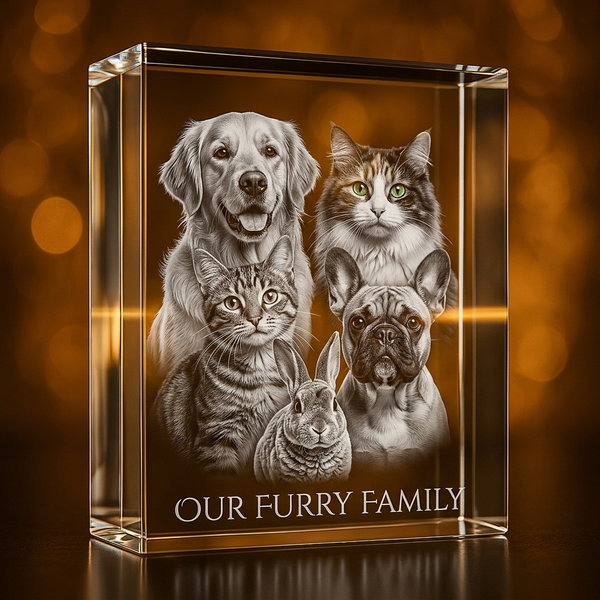 XL Rectangle 3D Pet Crystal Photo Gift - Custom Award From A&B Crystal Collection