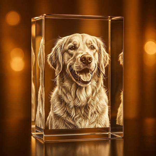 Small Rectangle 3D Pet Crystal Photo Gift - Custom Award From A&B Crystal Collection