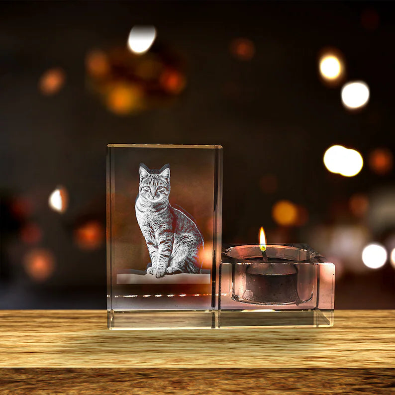 3D Crystal Personalized Pet Candle Holder | Handcrafted in Canada | Mesmerizing Illumination | Sustainable & Ethical | 3.8 x 2.3 x 2 Inches AB Crystal Collection