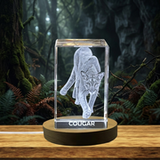 Majestic Cougar 3D Engraved Crystal Trophy Award with LED Base - Recognition for Wildlife Enthusiasts
