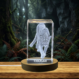 Majestic Cougar 3D Engraved Crystal Trophy Award with LED Base - Recognition for Wildlife Enthusiasts