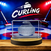 Elegant 3D Engraved Crystal Curling Stone Trophy Award Gift With LED Base - Recognition Keepsake