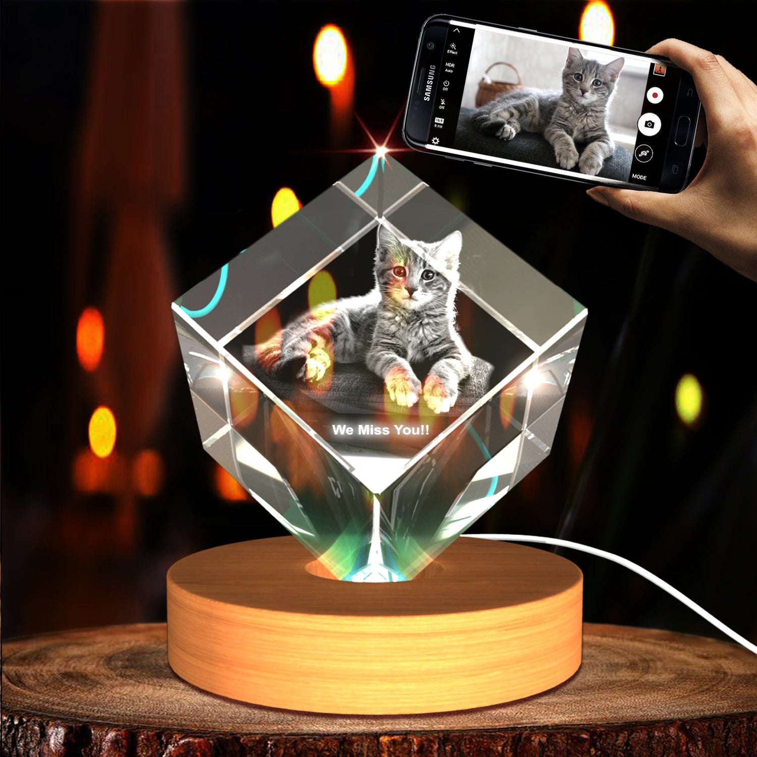 Pet Personalized 3D Crystal - Customizable Sizes & Shapes Diamond Medium With LED Base A&B Crystal Collection