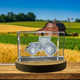 3D Engraved Crystal Tractor Trophy Award With LED Base Light - Farming Heritage Recognition