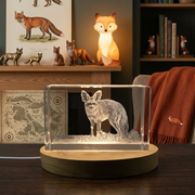 Bat-Eared Fox 3D Engraved Crystal Trophy Award - Recognition for Nature Lovers with LED Base
