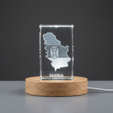 Serbia 3D Engraved Crystal Trophy Award Recognition - Exquisite Keepsake with National Coat of Arms - Custom Award From A&B Crystal Collection