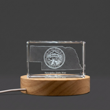 Nebraska 3D Engraved Crystal Keepsake Trophy - Unique Recognition Home Decor with LED Base