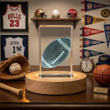 3D Engraved Rugby Trophy Recognition Crystal Art with Free LED Base - Handcrafted in Canada - Custom Award From A&B Crystal Collection