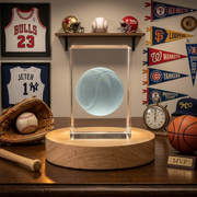 Tennis Ball Crystal Trophy Recognition | 3D Engraved Illuminated Keepsake Art for Home Decor