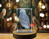 Snowy Owl Crystal Trophy Award With LED Base - Elegant Recognition Gift for Bird Lovers