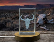 Rustic Elegance Recognition 3D Engraved Crystal Cow Head Trophy with Free LED Base Light