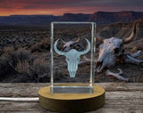 Rustic Elegance Recognition 3D Engraved Crystal Cow Head Trophy with Free LED Base Light - Custom Award From A&B Crystal Collection