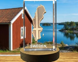 Sweden 3D Engraved Crystal Trophy Award Keepsake with LED Base - Elegant Home Recognition Decor