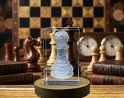 Elegant 3D Engraved Crystal Chess Pawn - Unique Recognition Trophy for Chess Aficionados