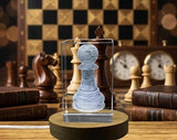 Elegant 3D Engraved Crystal Chess Pawn - Unique Recognition Trophy for Chess Aficionados - Custom Award From A&B Crystal Collection