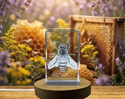 Italian Bee Crystal Sculpture Award With Recognition | Unique Honeybee Art & LED Base