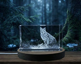 Eurasian Lynx Crystal Sculpture Recognition Trophy Award - Handcrafted Art with LED Base Light - Custom Award From A&B Crystal Collection