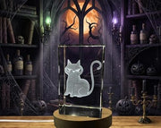 3D Engraved Halloween Cat Crystal Trophy Award Recognition - Unique Canadian Home Decor