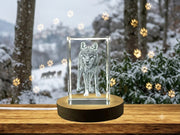 Majestic Italian Wolf 3D Engraved Crystal Trophy Award - Wildlife Recognition Gift with LED Base
