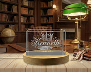 Recognition Kenneth 3D Engraved Crystal Name Art Trophy Award with Free LED Base - Custom Keepsake