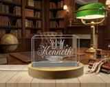 Recognition Kenneth 3D Engraved Crystal Name Art Trophy Award with Free LED Base - Custom Keepsake - Custom Award From A&B Crystal Collection
