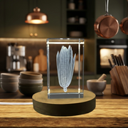 3D Engraved Crystal Corn Gift with LED Base, Made in Canada