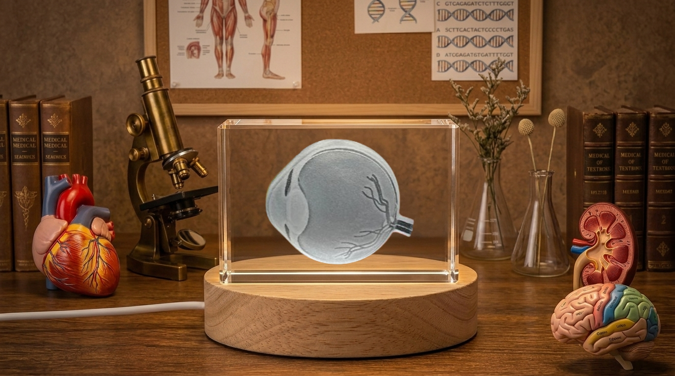 Eye Art Recognition Trophy Award For Ophthalmologists | 3D Engraved Crystal Keepsake with LED Base - Custom Award From A&B Crystal Collection