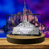 Le Mont-Saint-Michel 3D Engraved Crystal Trophy Award Souvenir With Free LED Base Recognition - Custom Award From A&B Crystal Collection