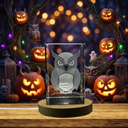 Owl Symbolism Recognition Trophy Award - 3D Engraved Crystal Decor with Illuminated LED Base