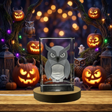 Owl Symbolism Recognition Trophy Award - 3D Engraved Crystal Decor with Illuminated LED Base