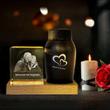 3D Crystal Personalized Memorial Set with Urn and LED Base Light