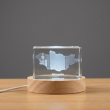 Mongolia 3D Engraved Crystal Recognition Trophy Award with LED Base Light - Custom Keepsake - Custom Award From A&B Crystal Collection