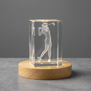 Golf Female Player 3D Engraved Crystal Gift - Elegant Sports Decor