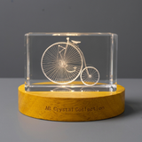 Recognition Vintage Bicycle 3D Engraved Crystal Trophy Award | Handcrafted with LED Base, Unique Gift - Custom Award From A&B Crystal Collection