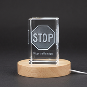 3D Engraved Crystal Sculpture of 'Stop' Traffic Sign