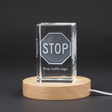3D Engraved Crystal Sculpture of 'Stop' Traffic Sign