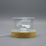 Estonia 3D Engraved Crystal Trophy Award Keepsake with LED Base - Recognition Gift Decor - Custom Award From A&B Crystal Collection
